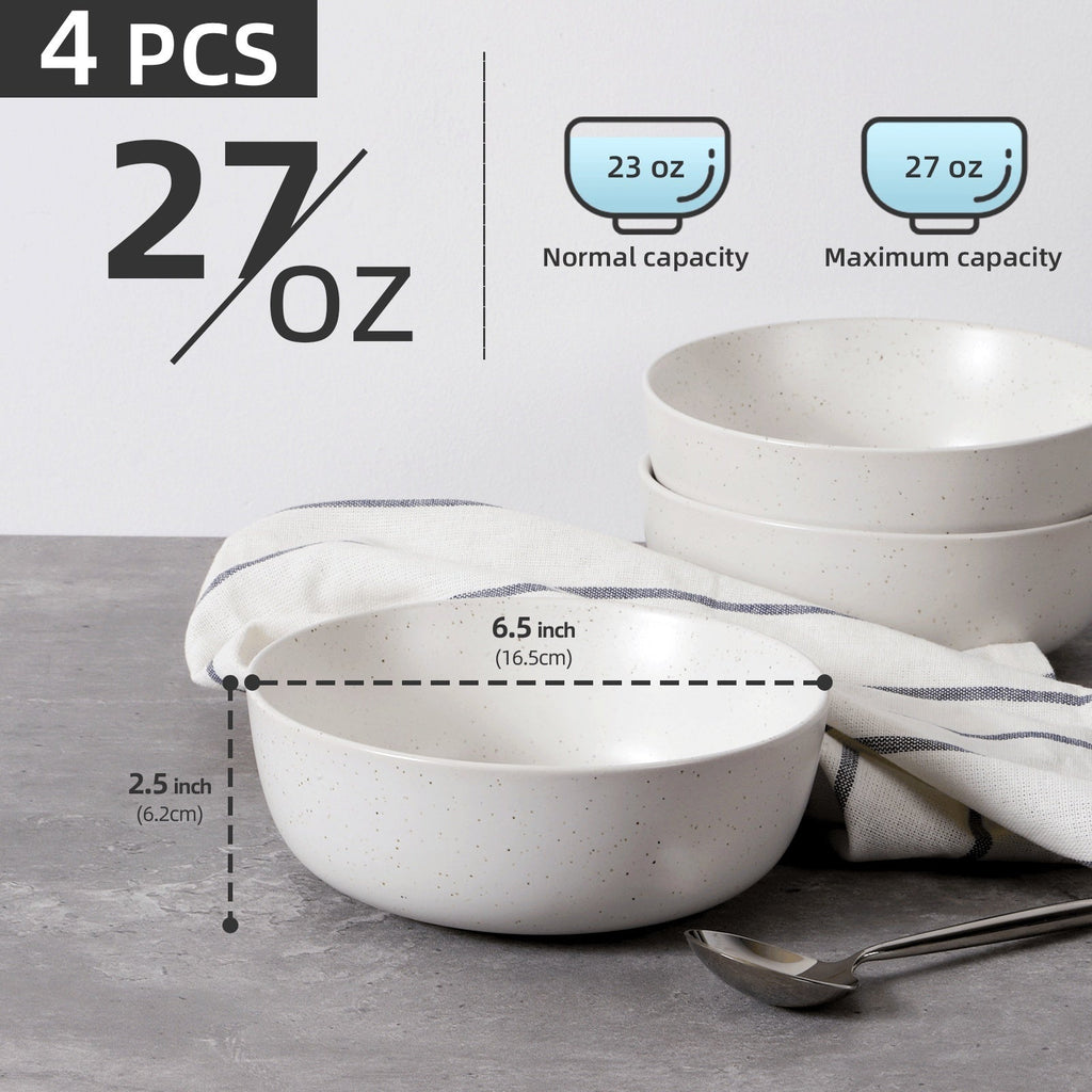 Ceramic Bowls For Kitchen, 27oz  Bowl Set Of 4  For Cereal, Salad, Pas