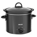 Better Chef 3-quart round slow cooker in a glossy black metallic finish with a glass lid and front manual control dial.