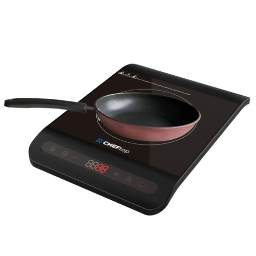 Cheftop 10-inch nonstick frying pan placed on a black digital induction cooktop burner.