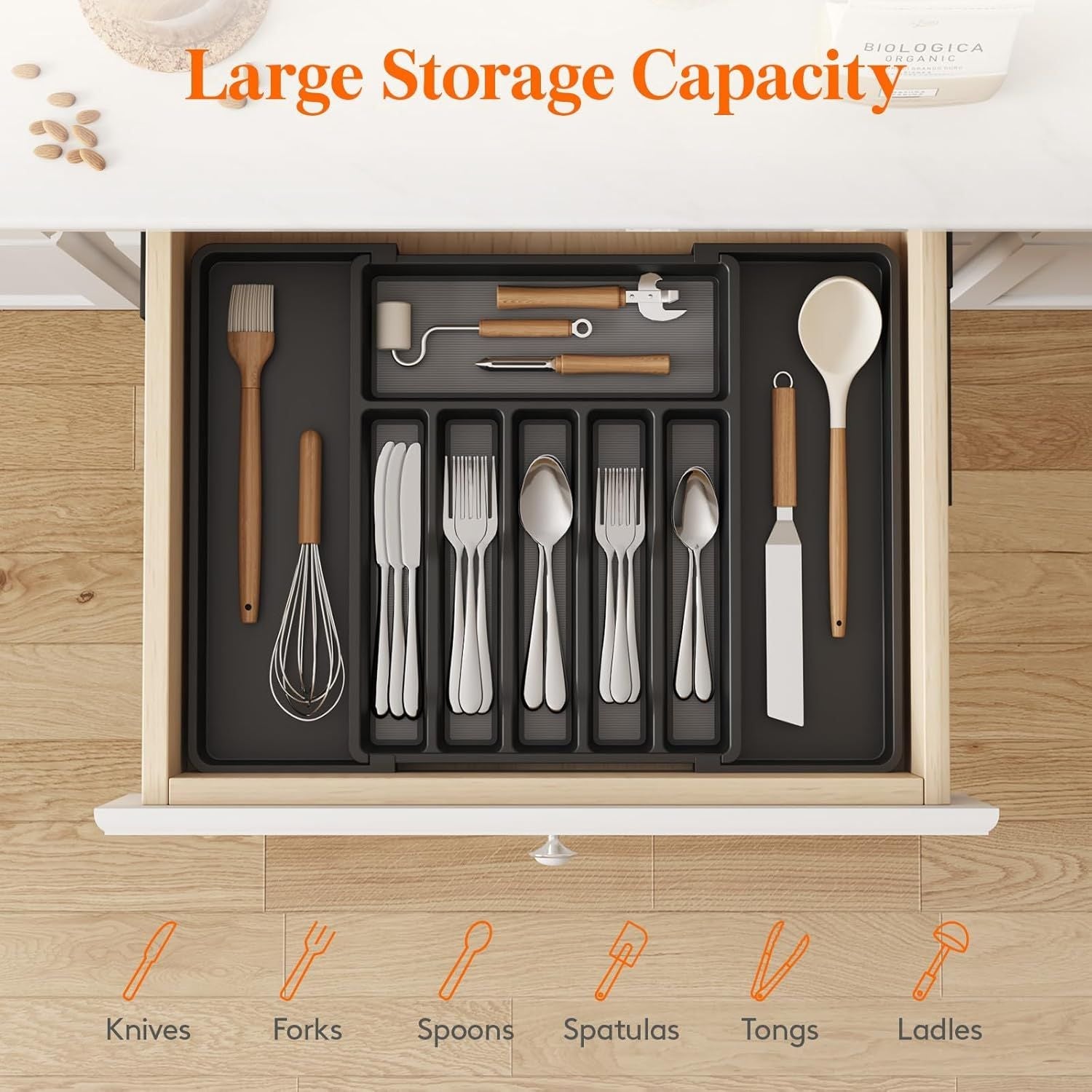 Silverware Drawer Organizer, Expandable Utensil Tray for Kitchen, BPA