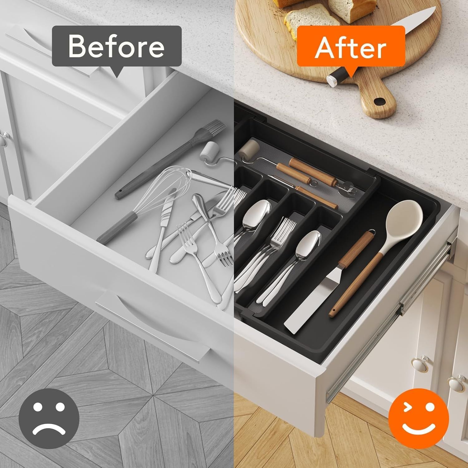Silverware Drawer Organizer, Expandable Utensil Tray for Kitchen, BPA