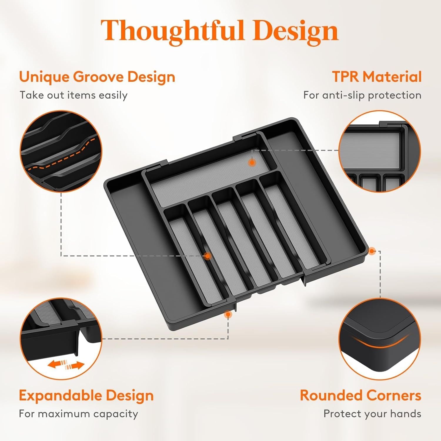 Silverware Drawer Organizer, Expandable Utensil Tray for Kitchen, BPA