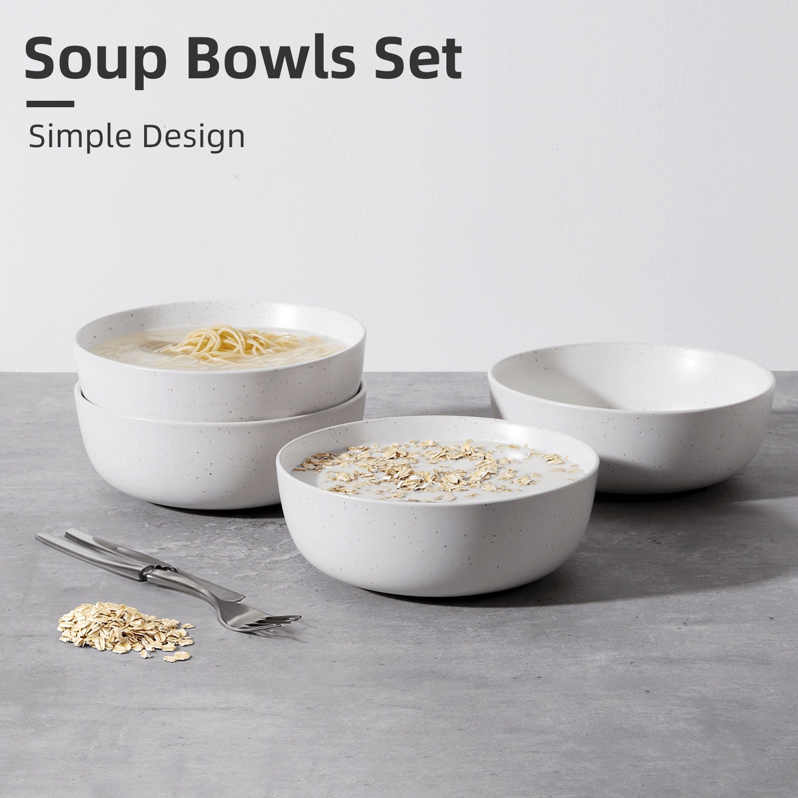 Ceramic Bowls For Kitchen, 27oz  Bowl Set Of 4  For Cereal, Salad, Pas