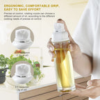 Hand holding oil sprayer showing 0.25ml and 0.5ml precision dosage settings.