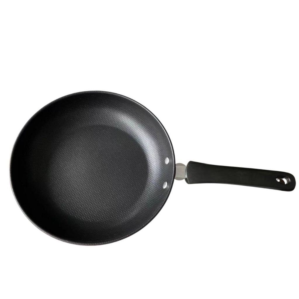 Top-down view of a 10-inch nonstick frying pan showing the textured cooking surface and ergonomic black handle.