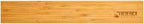 Close-up view of a natural wooden magnetic knife rack showing the organic bamboo texture and engraved branding detail.